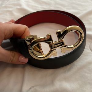 Leather original Ferragamo belt versatile to switch to red or black with a clip